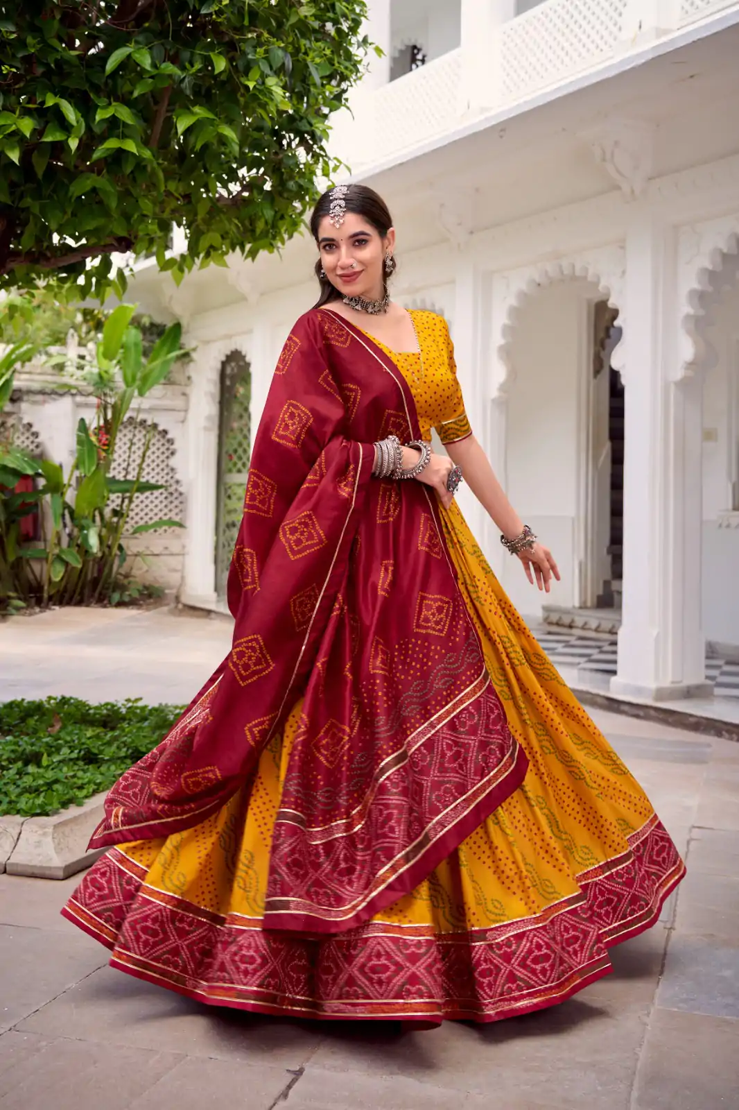 LNB 1250 Yellow Color Tasar Silk Bandhej Print With Gotta Patti Lace Lehenga Choli Festive Party Wedding, Events etc. Delivery 4-6 Working Days @2149/- | Lehenga, Bollywood Lehenga, Creative Lehenga, Designer Lehenga, Embroidered Lehenga, Party Wear Lehenga