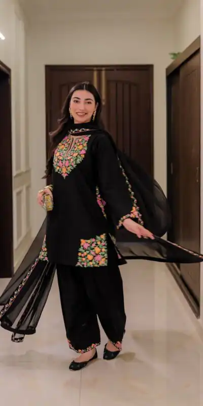 BE 402 Black in Crape Silk Embroidery Work Salwar Suit . Wedding, Party, Festive, Events, Grab it for ₹1999. Delivery 4-6 Working Days. Shop now. | Jump Suits, Salwar suit, Casual Suits, Creative suits, Designer Suits, Palazzo Suits, Party Wear Suits, Patiala Suits, Straight Suits