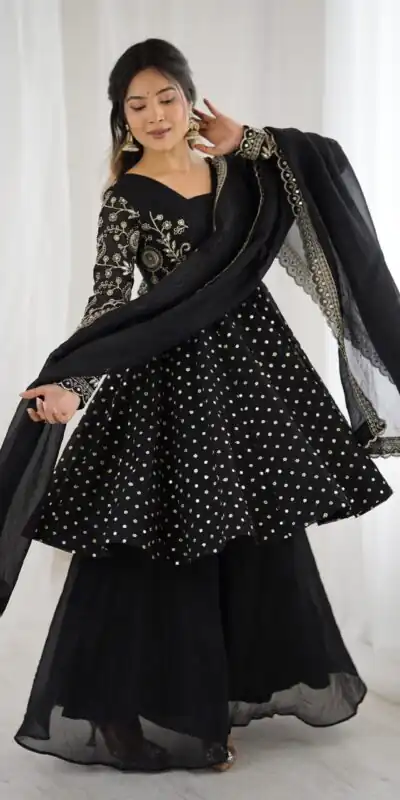 ZSR 3134 Black Crunchy Silk Salwar Suit Perfect for Wedding, Party, Sangeet, Anniversary, Housewarming Introductory Price ₹2399. Delivery 4-6 | Jump Suits, Salwar suit, Casual Suits, Creative suits, Designer Suits, Palazzo Suits, Party Wear Suits, Patiala Suits, Straight Suits