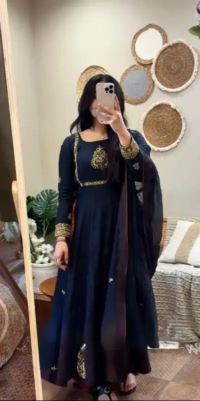 ZSR 3143 Black Heavy Fox Georgette With Embroidery Sequence Work Gown Perfect for Wedding, Party, Traditional Day, Diwali, Temple Visit At 1899 | Gowns, Bollywood Gowns, Creative Gowns, Designer Gowns, Embroidered Gowns, Party Wear Gowns