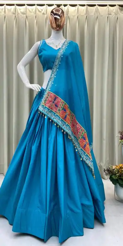 BE 393 Blue Crape Silk Lehenga Choli Perfect for Wedding, Party, Engagement, Anniversary, Traditional Day Get it for ₹1999. Delivery 4-6 Working | Lehenga, Bollywood Lehenga, Creative Lehenga, Designer Lehenga, Embroidered Lehenga, Party Wear Lehenga