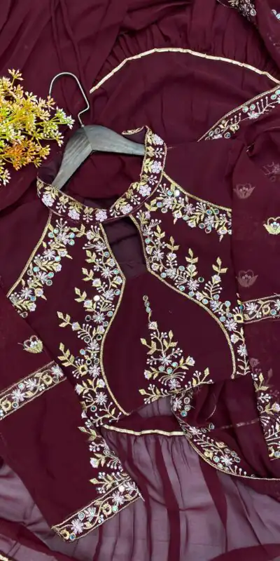 BE 280 Brown Georgette Lehenga Saree Perfect for Wedding, Party, Cultural Events, Housewarming, Ganesh Chaturthi . Affordable Price ₹2399. Delivery 4- | Lehenga, Bollywood Lehenga, Creative Lehenga, Designer Lehenga, Embroidered Lehenga, Party Wear Lehenga