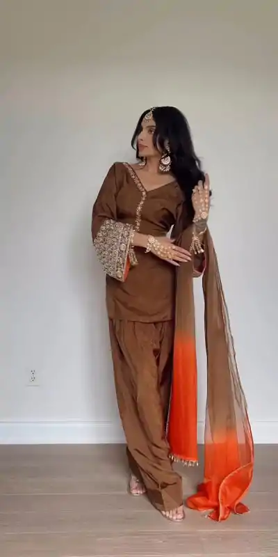 NSR 854 Brown Natural Satin Silk Sequence Work with Lace Work & Embroidery Work Salwaar Suit Now at just ₹1799. Delivery 4-6 Working Days. Shop now. | Jump Suits, Salwar suit, Casual Suits, Creative suits, Designer Suits, Palazzo Suits, Party Wear Suits, Patiala Suits, Straight Suits