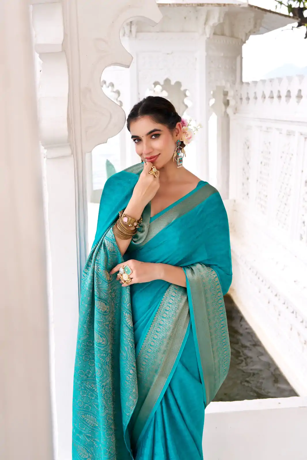 YNF 7902 Firozi Color Chinon Printed With Zari Weaving Work Saree With Zari Work. Best Price ₹1549. Delivery 4-6 Working Days. Shop now. | Sarees, Bollywood Sarees, Creative Sarees, Designer Sarees, Embroidered Sarees, Ethnic Saree, Modern Digital sarees, Party Wear Sarees