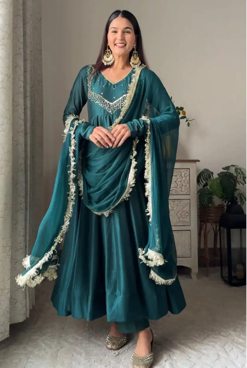 Firozi Star Georgette Embroidery Lace Work Gown - Image 2