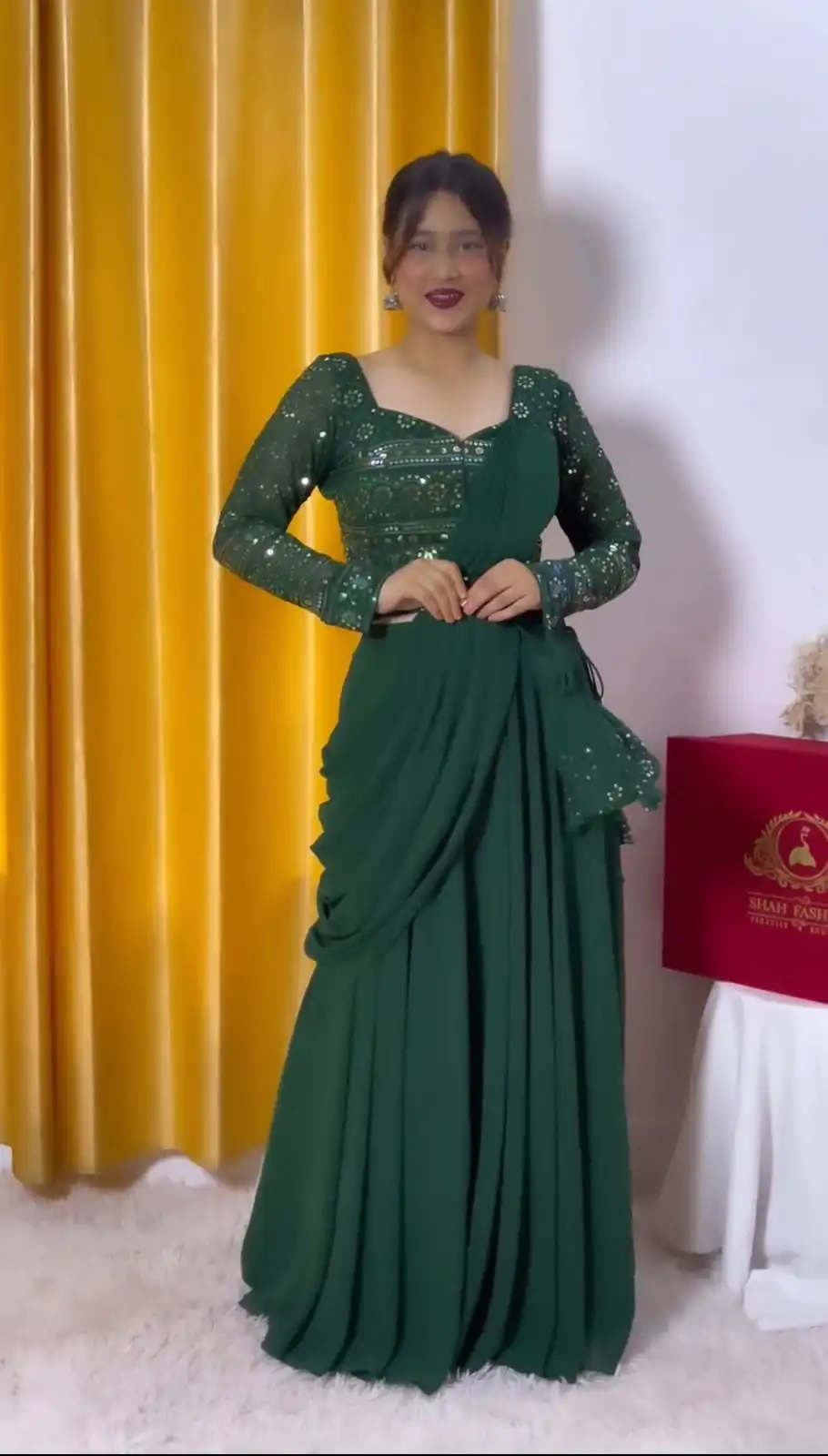 Green Faux Georgette With Sequins Work Salwar Suit - Image 2