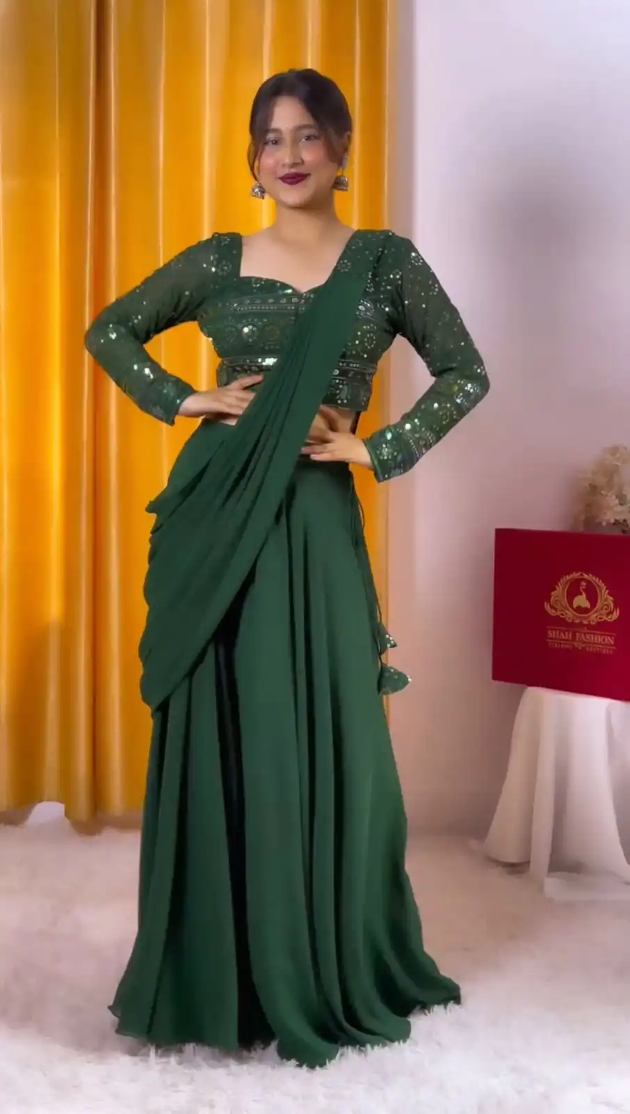 Green Faux Georgette With Sequins Work Salwar Suit