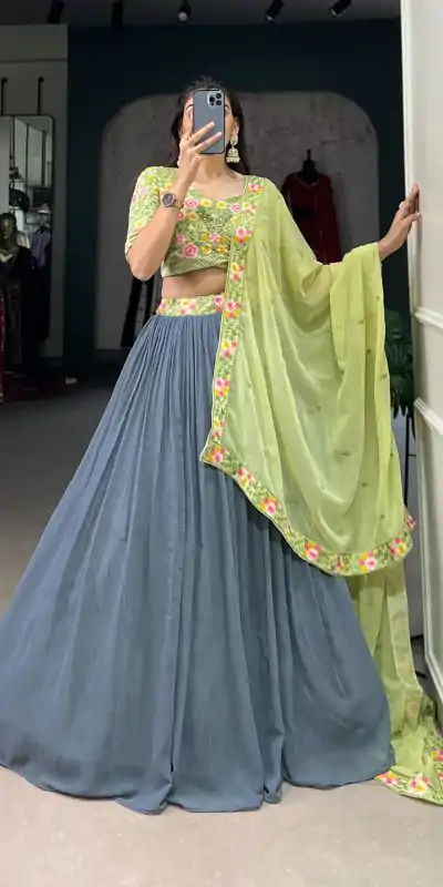 LNB 1402 Grey Georgette Sequins Work & Embroidery Work Lehenga Choli in . Introductory Price ₹2399. Delivery 4-6 Working Days. Shop now. | Lehenga, Bollywood Lehenga, Creative Lehenga, Designer Lehenga, Embroidered Lehenga, Party Wear Lehenga
