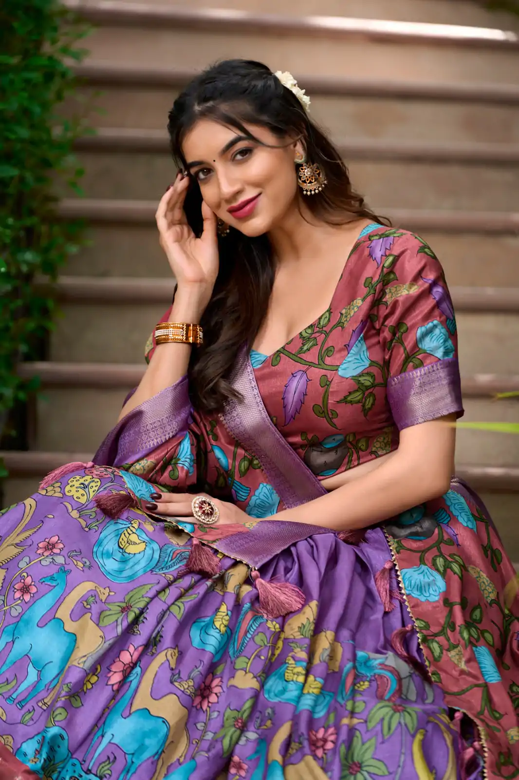 LNB 1222 Lavender Dola Silk With Kalamkari Print & Zari Work Lehenga Choli . Grab it for ₹1899. Delivery 4-6 Working Days. Shop now. | Lehenga, Bollywood Lehenga, Creative Lehenga, Designer Lehenga, Embroidered Lehenga, Party Wear Lehenga