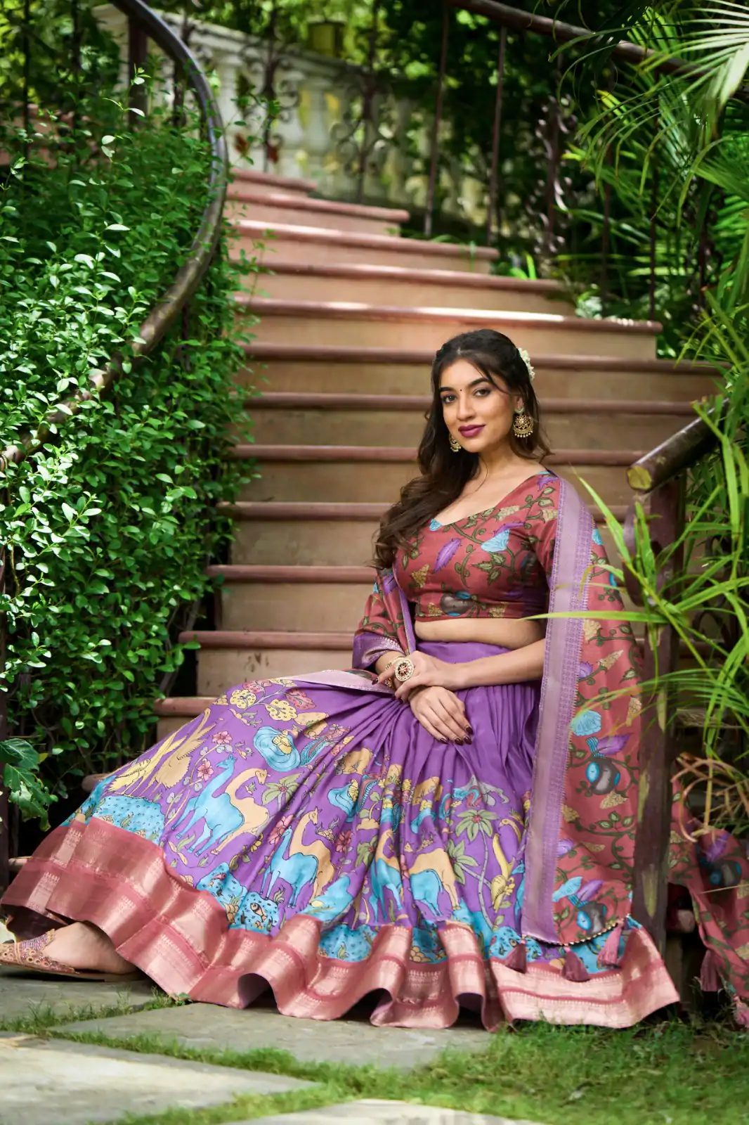 LNB 1222 Lavender Dola Silk With Kalamkari Print & Zari Work Lehenga Choli . Grab it for ₹1899. Delivery 4-6 Working Days. Shop now. | Lehenga, Bollywood Lehenga, Creative Lehenga, Designer Lehenga, Embroidered Lehenga, Party Wear Lehenga