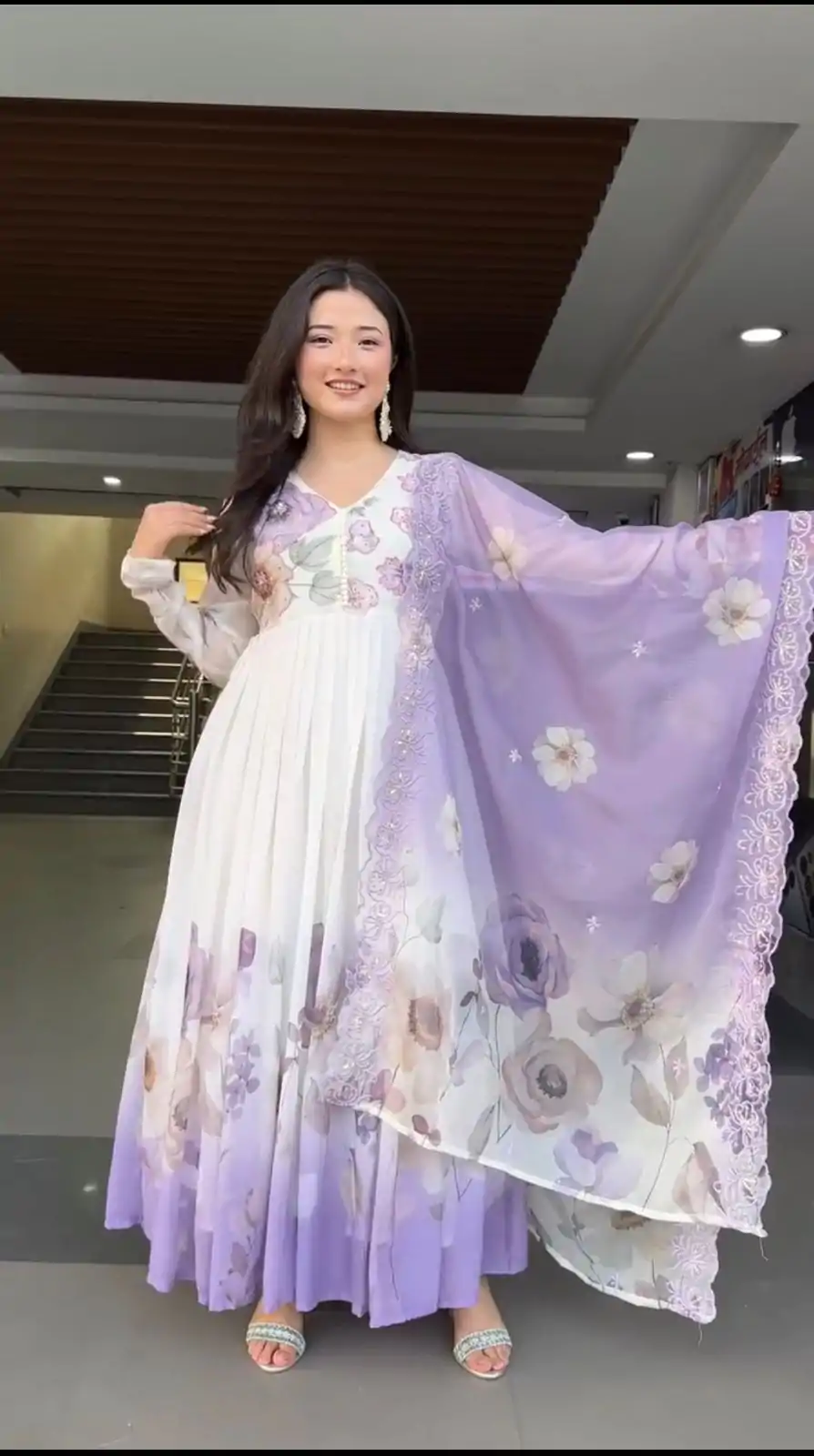 SR 1686 Lavender Faux Georgette With Embroidery Sequence Work With Fully Flair Gown Perfect for Wedding, Party, 4-6 Working Days At 2049 Only | Gowns, Bollywood Gowns, Creative Gowns, Designer Gowns, Embroidered Gowns, Party Wear Gowns