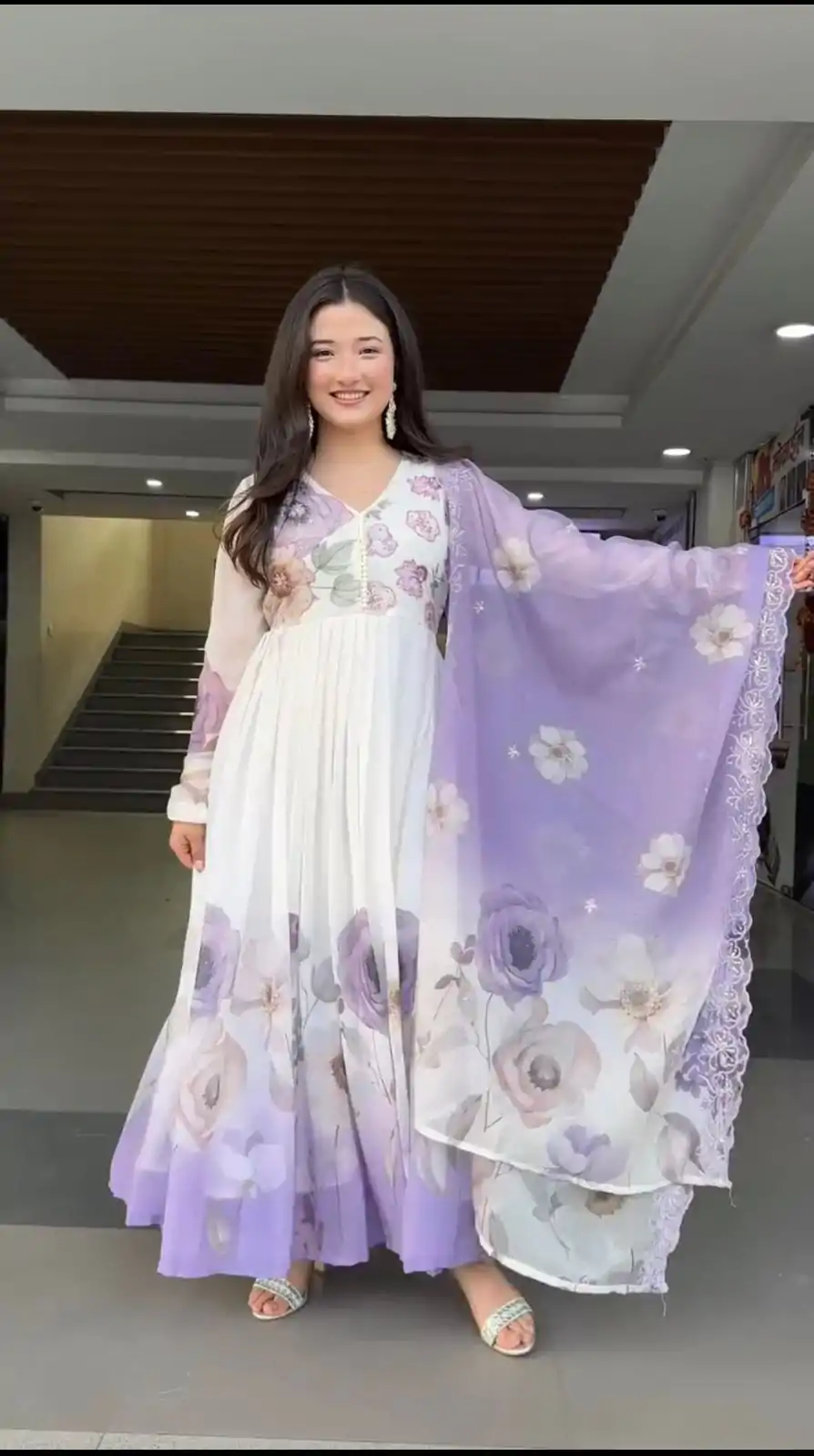 SR 1686 Lavender Faux Georgette With Embroidery Sequence Work With Fully Flair Gown Perfect for Wedding, Party, 4-6 Working Days At 2049 Only | Gowns, Bollywood Gowns, Creative Gowns, Designer Gowns, Embroidered Gowns, Party Wear Gowns