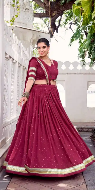 Maroon Chanderi Lace Zari Work Lehenga Choli