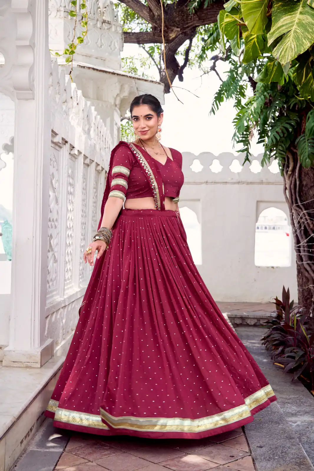 Maroon Chanderi Lace Zari Work Lehenga Choli