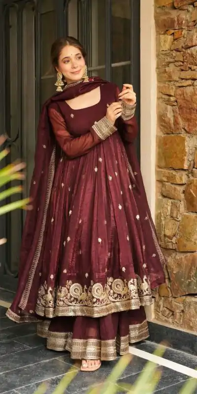 SSR 521 Maroon Crunchy Silk Embroidery Work Salwar Suit Wedding, Party, Festive, Events, Navratri Garba, Anniversary, Haldi,Best Price ₹2449. | Jump Suits, Salwar suit, Casual Suits, Creative suits, Designer Suits, Palazzo Suits, Party Wear Suits, Patiala Suits, Straight Suits
