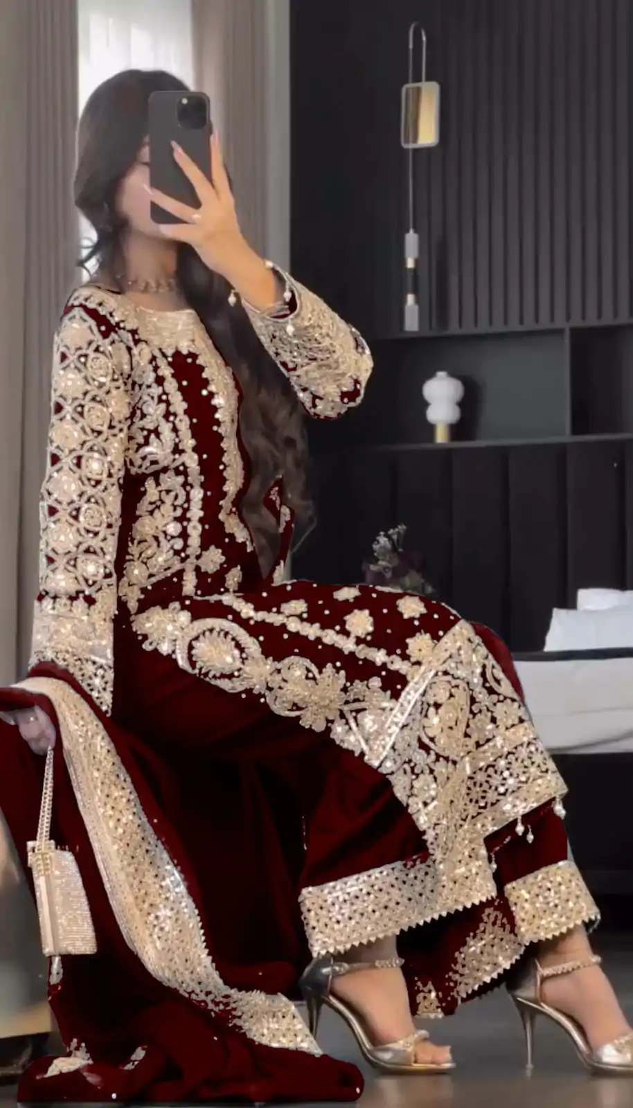 SR 1654 Maroon in Faux Georgette With Heavy Embroidery Sequence Work Wedding, Party, Festive, Events Special 4-6 Working Days At 2599/- Only | Jump Suits, Salwar suit, Casual Suits, Creative suits, Designer Suits, Palazzo Suits, Party Wear Suits, Patiala Suits, Straight Suits