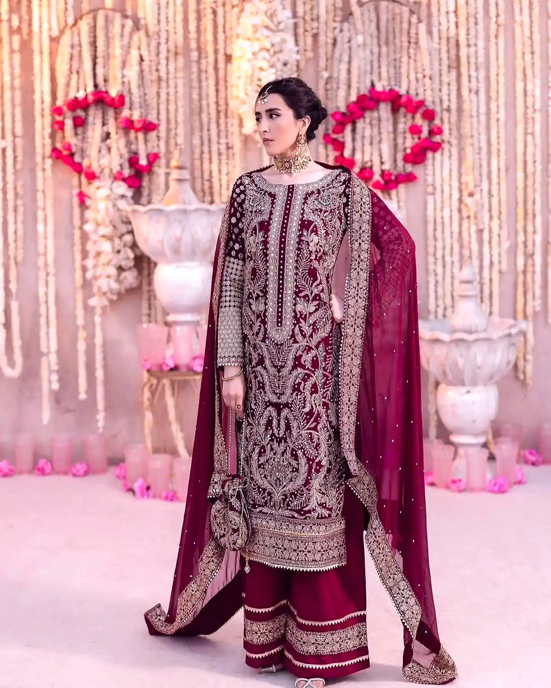 SRK 5297 Maroon Heavy Faux Georgette With Chain Stitch Embroidery Sequence Work Salwar Suit Wedding, Party, Festive, Events, 4-6 Working Days At 2399 | Jump Suits, Salwar suit, Casual Suits, Creative suits, Designer Suits, Palazzo Suits, Party Wear Suits, Patiala Suits, Straight Suits