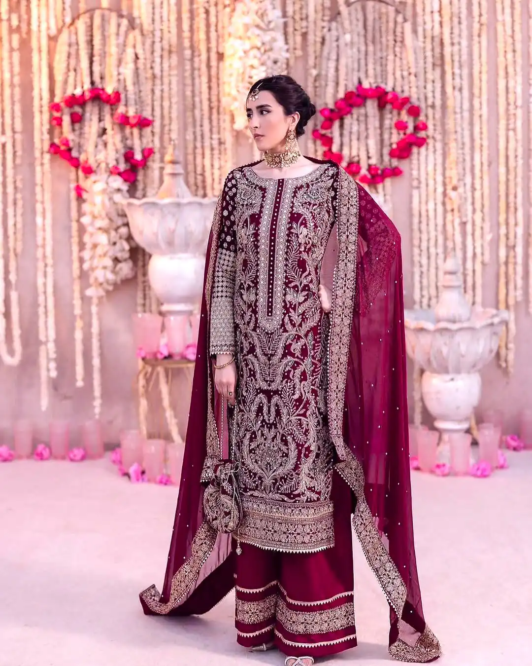 SRK 5297 Maroon Heavy Faux Georgette With Chain Stitch Embroidery Sequence Work Salwar Suit Wedding, Party, Festive, Events, 4-6 Working Days At 2399 | Jump Suits, Salwar suit, Casual Suits, Creative suits, Designer Suits, Palazzo Suits, Party Wear Suits, Patiala Suits, Straight Suits