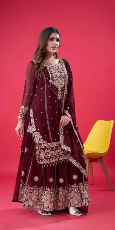 SR 1688 Maroon Faux Georgette with Lace Work & Embroidery Work. Salwar Suit Introductory Price ₹1949. Delivery 4-6 Working Days. Shop now. | Jump Suits, Salwar suit, Casual Suits, Creative suits, Designer Suits, Palazzo Suits, Party Wear Suits, Patiala Suits, Straight Suits