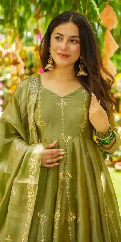 SSR 526 Mehandi Crunchy Silk With Heavy Embroidery Sequence Work With Fully Flair Salwar Suit Wedding, Party, Festive, Events, Now at just ₹2399. Delivery 4 | Jump Suits, Tops & Bottoms, Track Suits, Salwar suit, Casual Suits, Creative suits, Designer Suits, Palazzo Suits, Party Wear Suits, Patiala Suits, Straight Suits, Trendy Wear