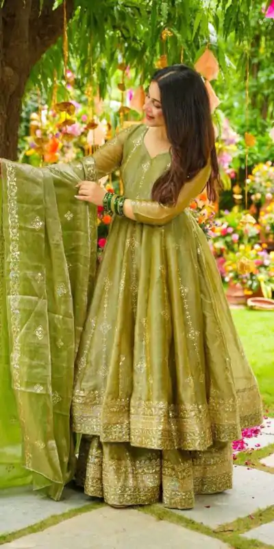 SSR 526 Mehandi Crunchy Silk With Heavy Embroidery Sequence Work With Fully Flair Salwar Suit Wedding, Party, Festive, Events, Now at just ₹2399. Delivery 4 | Jump Suits, Tops & Bottoms, Track Suits, Salwar suit, Casual Suits, Creative suits, Designer Suits, Palazzo Suits, Party Wear Suits, Patiala Suits, Straight Suits, Trendy Wear