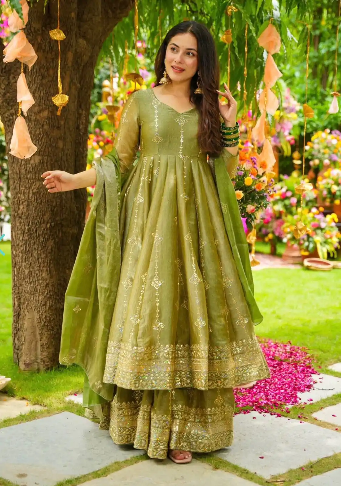 SSR 526 Mehandi Crunchy Silk With Heavy Embroidery Sequence Work With Fully Flair Salwar Suit Wedding, Party, Festive, Events, Now at just ₹2399. Delivery 4 | Jump Suits, Tops & Bottoms, Track Suits, Salwar suit, Casual Suits, Creative suits, Designer Suits, Palazzo Suits, Party Wear Suits, Patiala Suits, Straight Suits, Trendy Wear