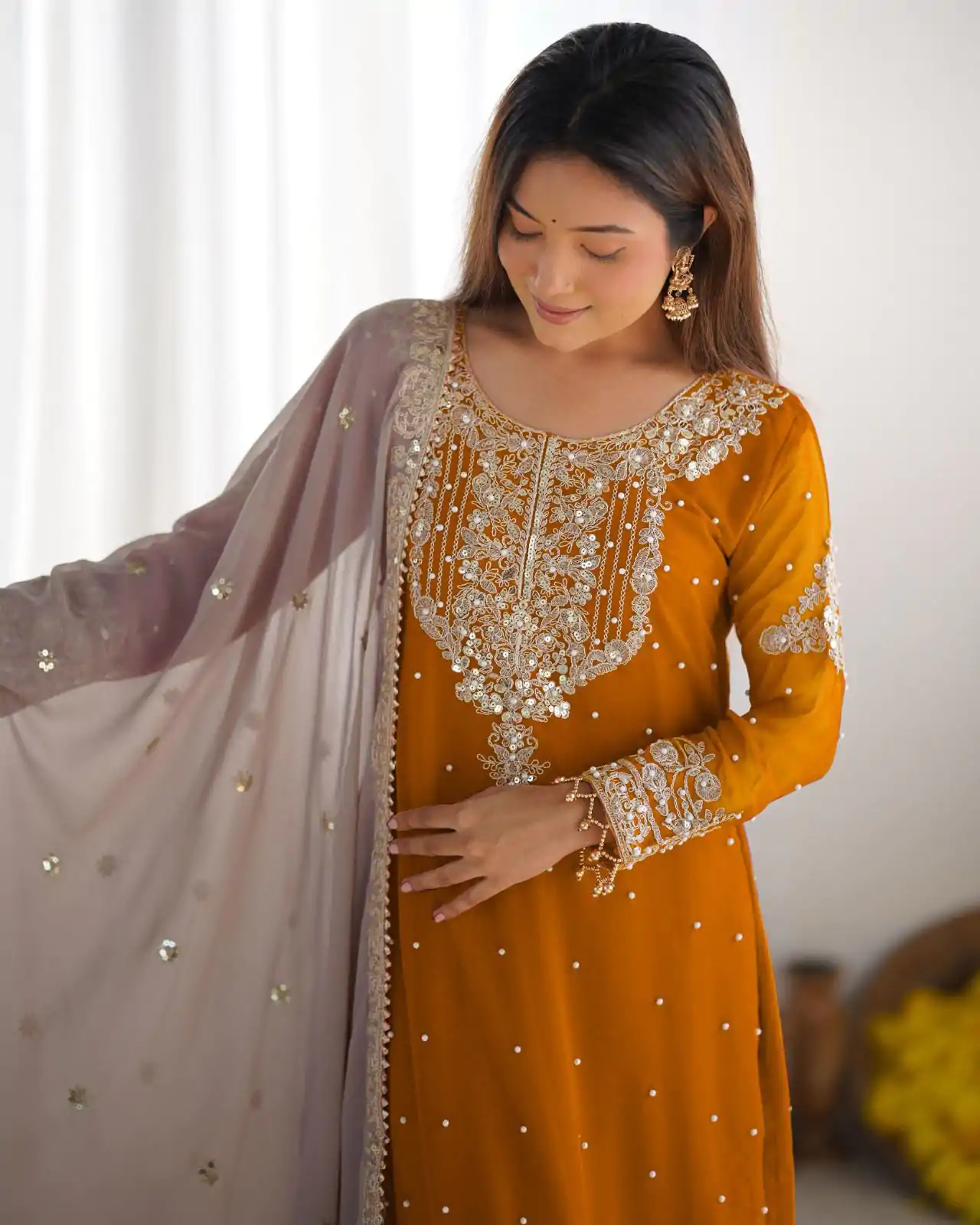 SR 1676 Mustard Heavy Faux Georgette With Heavy Embroidery Perfect for Wedding, Party, Ethnic Day, Reception, Diwali 4-6 Working Days At 2049/- Only | Jump Suits, Salwar suit, Casual Suits, Creative suits, Designer Suits, Palazzo Suits, Party Wear Suits, Patiala Suits, Straight Suits