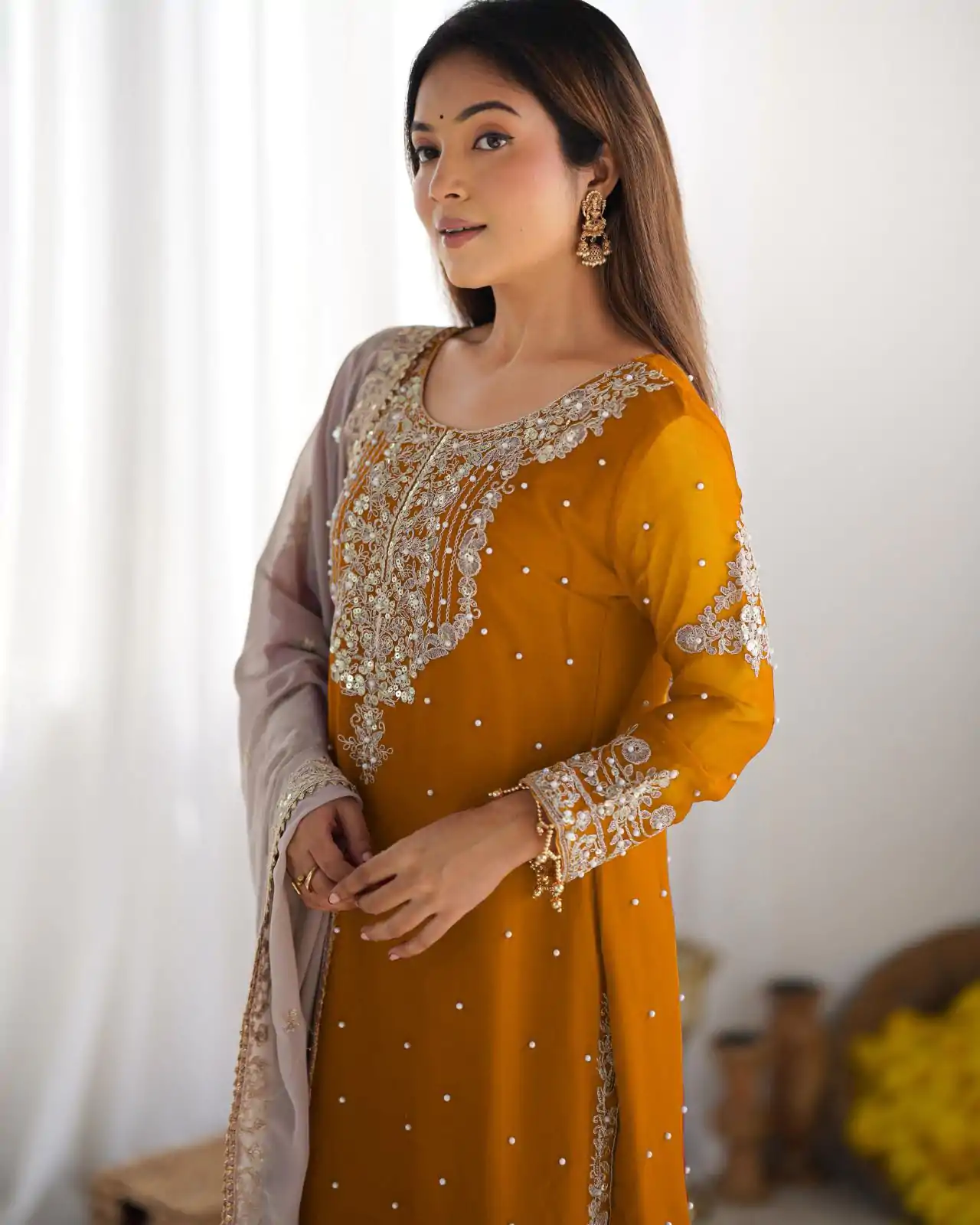 SR 1676 Mustard Heavy Faux Georgette With Heavy Embroidery Perfect for Wedding, Party, Ethnic Day, Reception, Diwali 4-6 Working Days At 2049/- Only | Jump Suits, Salwar suit, Casual Suits, Creative suits, Designer Suits, Palazzo Suits, Party Wear Suits, Patiala Suits, Straight Suits