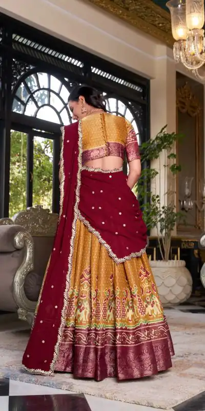LNB 1240 Mustard Kanchipuram With Embroidery Work & Zari Work Lehenga Choli ₹2499 on Availablely. Delivery 4-6 Working Days. Shop now. | Lehenga, Bollywood Lehenga, Creative Lehenga, Designer Lehenga, Embroidered Lehenga, Party Wear Lehenga