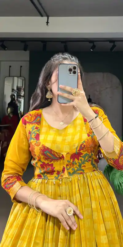 YNF 5034 Mustard Polyester Viscose Chanderi Zari Work & Lace Work Gown in . Affordable Price ₹1799. Delivery 4-6 Working Days. Shop now. | Gowns, Bollywood Gowns, Creative Gowns, Designer Gowns, Embroidered Gowns, Party Wear Gowns