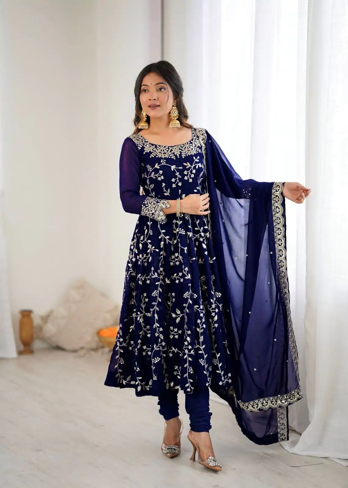 SRK 5299 Navy Blue Faux Georgette With Sequence Work Perfect for Wedding, , Lohri, Temple Visit, Ganesh Chaturthi Festive, Events, 4-6 Working Days At 2149 | Gowns, Bollywood Gowns, Creative Gowns, Designer Gowns, Embroidered Gowns, Party Wear Gowns