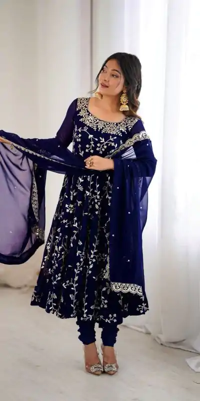 SRK 5299 Navy Blue Faux Georgette With Sequence Work Perfect for Wedding, , Lohri, Temple Visit, Ganesh Chaturthi Festive, Events, 4-6 Working Days At 2149 | Gowns, Bollywood Gowns, Creative Gowns, Designer Gowns, Embroidered Gowns, Party Wear Gowns
