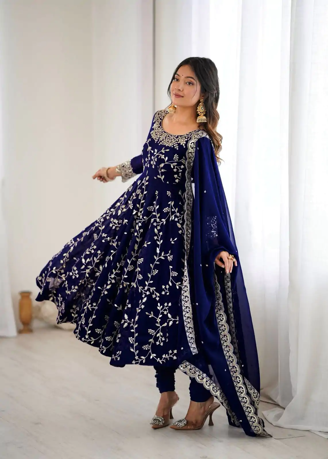 SRK 5299 Navy Blue Faux Georgette With Sequence Work Perfect for Wedding, , Lohri, Temple Visit, Ganesh Chaturthi Festive, Events, 4-6 Working Days At 2149 | Gowns, Bollywood Gowns, Creative Gowns, Designer Gowns, Embroidered Gowns, Party Wear Gowns