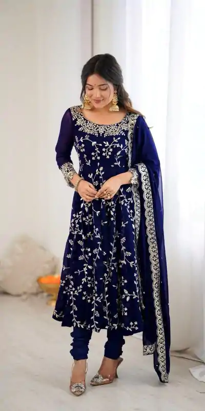 SRK 5299 Navy Blue Faux Georgette With Sequence Work Perfect for Wedding, , Lohri, Temple Visit, Ganesh Chaturthi Festive, Events, 4-6 Working Days At 2149 | Gowns, Bollywood Gowns, Creative Gowns, Designer Gowns, Embroidered Gowns, Party Wear Gowns
