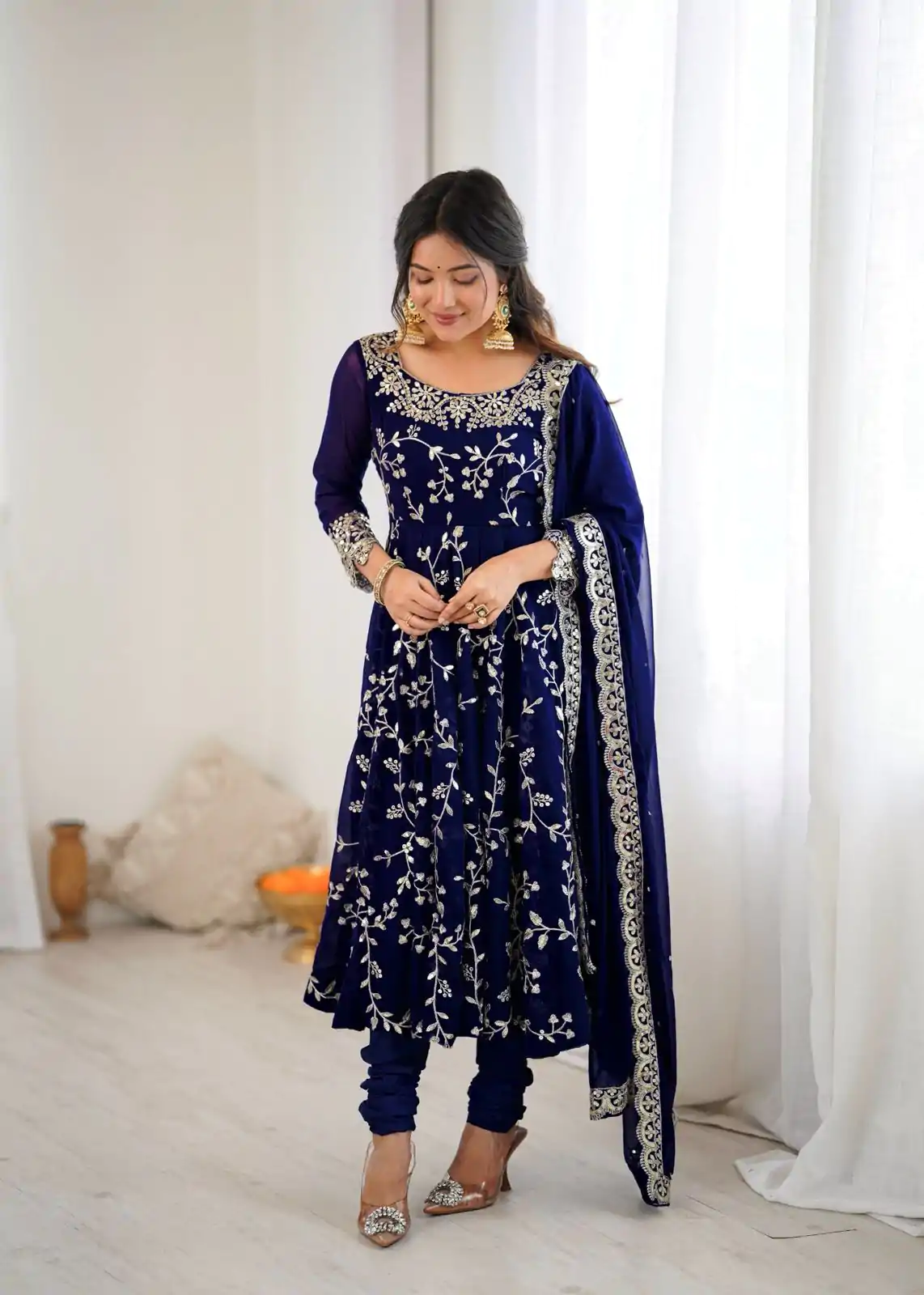 SRK 5299 Navy Blue Faux Georgette With Sequence Work Perfect for Wedding, , Lohri, Temple Visit, Ganesh Chaturthi Festive, Events, 4-6 Working Days At 2149 | Gowns, Bollywood Gowns, Creative Gowns, Designer Gowns, Embroidered Gowns, Party Wear Gowns