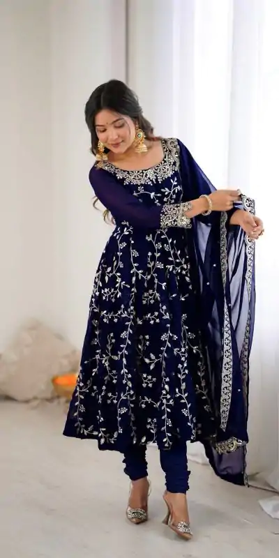 SRK 5299 Navy Blue Faux Georgette With Sequence Work Perfect for Wedding, , Lohri, Temple Visit, Ganesh Chaturthi Festive, Events, 4-6 Working Days At 2149 | Gowns, Bollywood Gowns, Creative Gowns, Designer Gowns, Embroidered Gowns, Party Wear Gowns