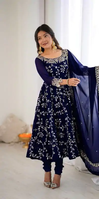 SRK 5299 Navy Blue Faux Georgette With Sequence Work Perfect for Wedding, , Lohri, Temple Visit, Ganesh Chaturthi Festive, Events, 4-6 Working Days At 2149 | Gowns, Bollywood Gowns, Creative Gowns, Designer Gowns, Embroidered Gowns, Party Wear Gowns