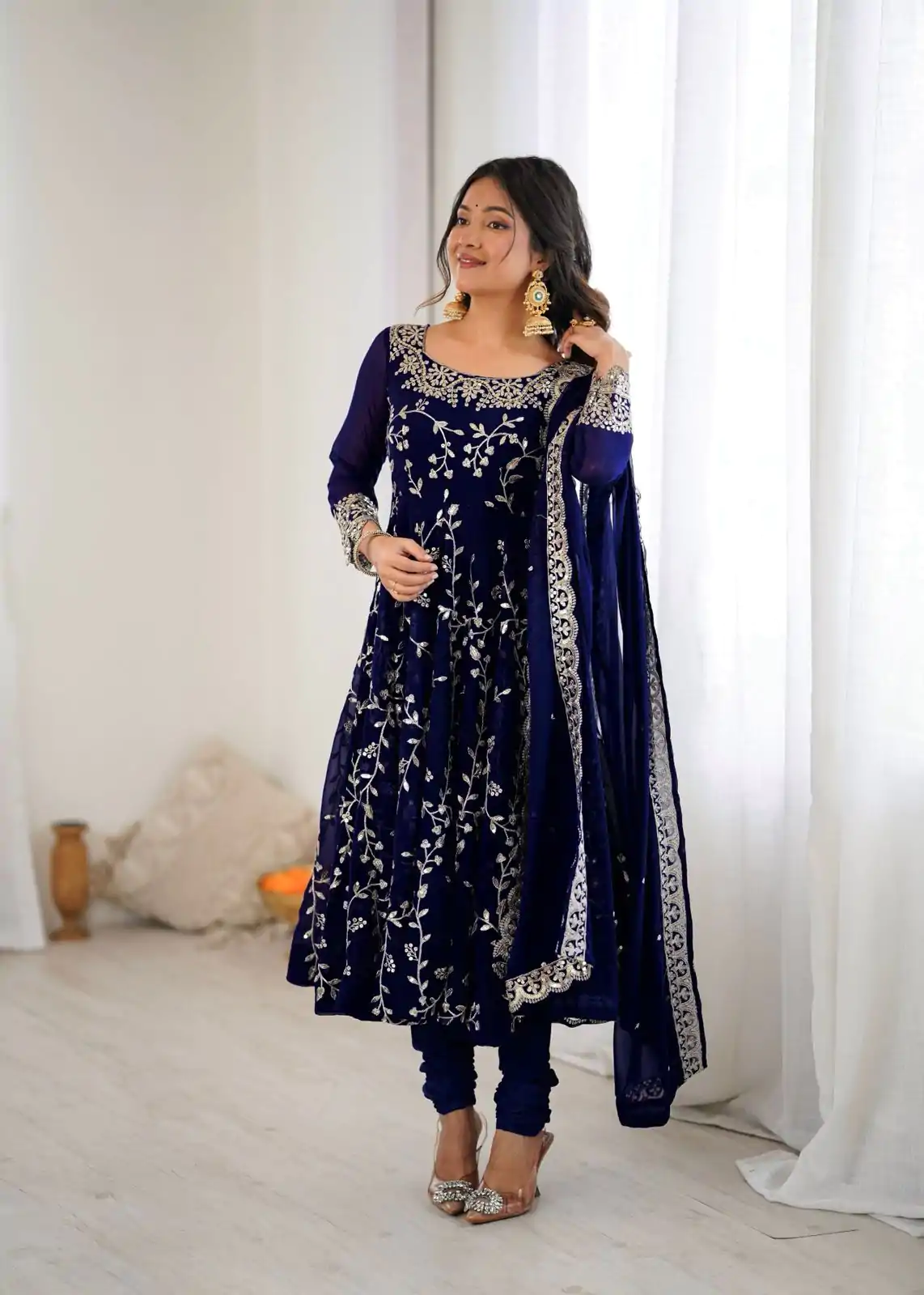 SRK 5299 Navy Blue Faux Georgette With Sequence Work Perfect for Wedding, , Lohri, Temple Visit, Ganesh Chaturthi Festive, Events, 4-6 Working Days At 2149 | Gowns, Bollywood Gowns, Creative Gowns, Designer Gowns, Embroidered Gowns, Party Wear Gowns