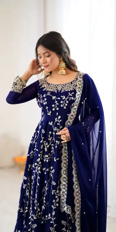 SRK 5299 Navy Blue Faux Georgette With Sequence Work Perfect for Wedding, , Lohri, Temple Visit, Ganesh Chaturthi Festive, Events, 4-6 Working Days At 2149 | Gowns, Bollywood Gowns, Creative Gowns, Designer Gowns, Embroidered Gowns, Party Wear Gowns