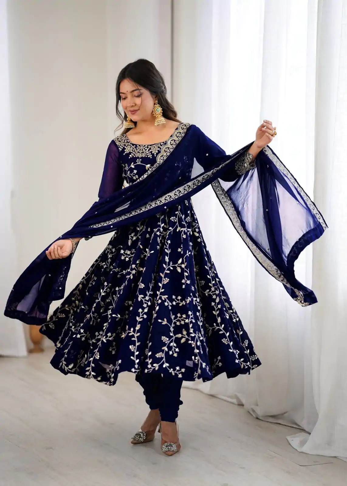 SRK 5299 Navy Blue Faux Georgette With Sequence Work Perfect for Wedding, , Lohri, Temple Visit, Ganesh Chaturthi Festive, Events, 4-6 Working Days At 2149 | Gowns, Bollywood Gowns, Creative Gowns, Designer Gowns, Embroidered Gowns, Party Wear Gowns