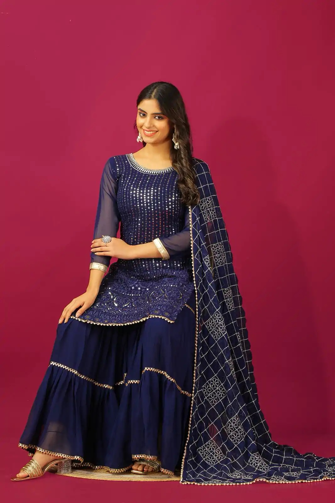 SR 1671 Navy Blue Georgette Salwar Suit Perfect for Wedding, Party, Cultural Events, Temple Visit, Lohri Now at just ₹1799. Delivery 4-6 Working Days. | Jump Suits, Tops & Bottoms, Track Suits, Salwar suit, Casual Suits, Creative suits, Designer Suits, Palazzo Suits, Party Wear Suits, Patiala Suits, Straight Suits, Trendy Wear