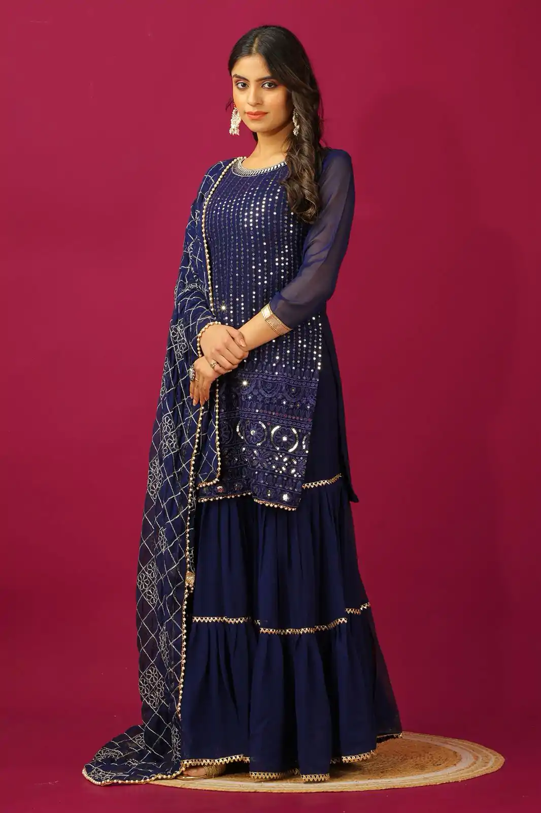 SR 1671 Navy Blue Georgette Salwar Suit Perfect for Wedding, Party, Cultural Events, Temple Visit, Lohri Now at just ₹1799. Delivery 4-6 Working Days. | Jump Suits, Tops & Bottoms, Track Suits, Salwar suit, Casual Suits, Creative suits, Designer Suits, Palazzo Suits, Party Wear Suits, Patiala Suits, Straight Suits, Trendy Wear