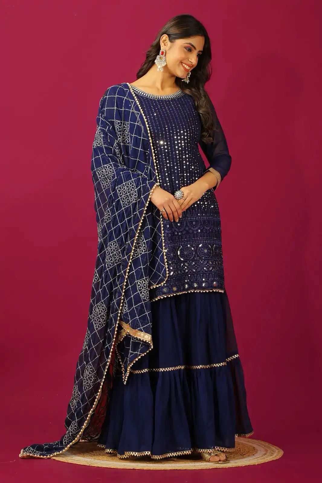 SR 1671 Navy Blue Georgette Salwar Suit Perfect for Wedding, Party, Cultural Events, Temple Visit, Lohri Now at just ₹1799. Delivery 4-6 Working Days. | Jump Suits, Tops & Bottoms, Track Suits, Salwar suit, Casual Suits, Creative suits, Designer Suits, Palazzo Suits, Party Wear Suits, Patiala Suits, Straight Suits, Trendy Wear