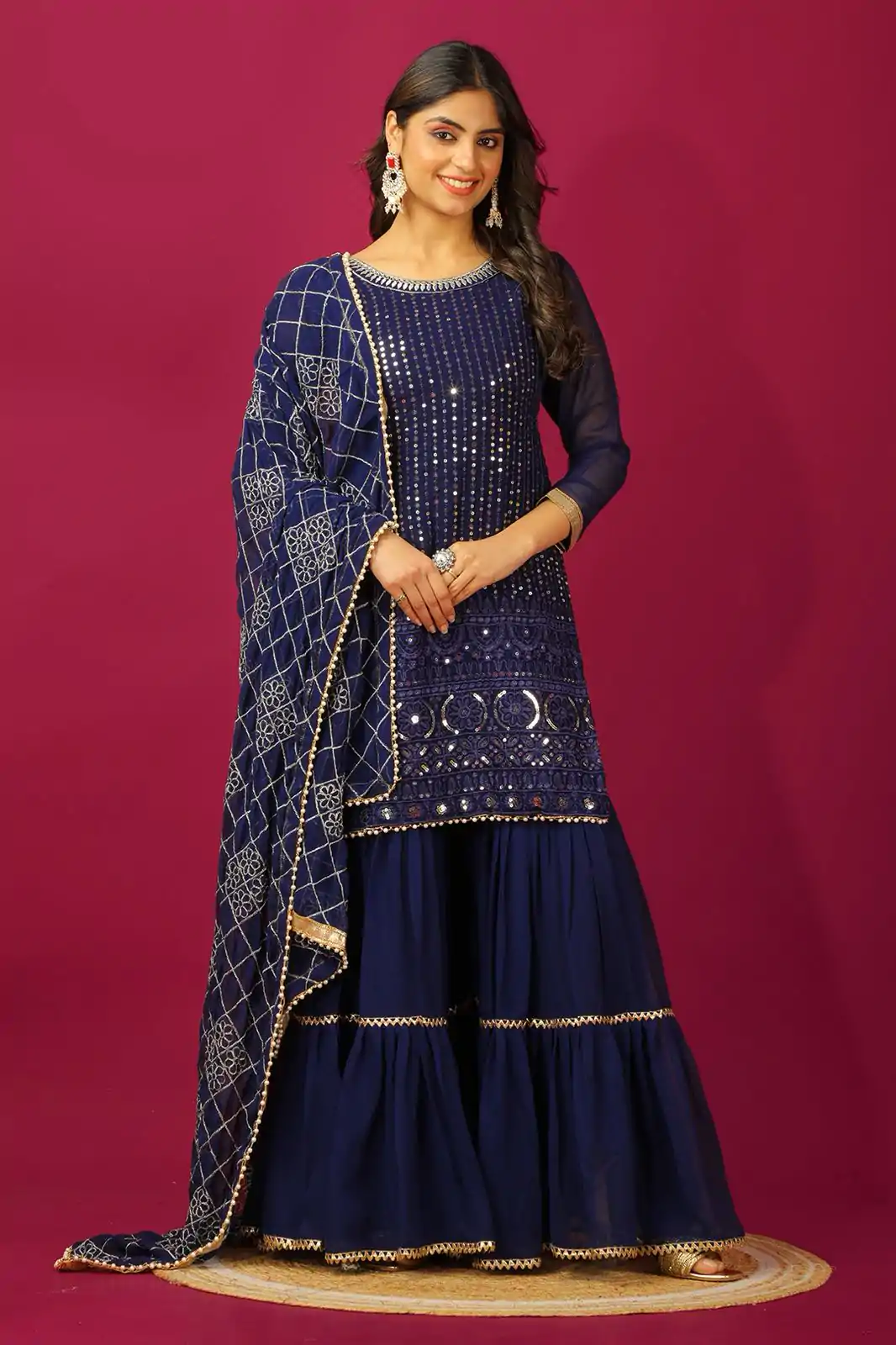 SR 1671 Navy Blue Georgette Salwar Suit Perfect for Wedding, Party, Cultural Events, Temple Visit, Lohri Now at just ₹1799. Delivery 4-6 Working Days. | Jump Suits, Tops & Bottoms, Track Suits, Salwar suit, Casual Suits, Creative suits, Designer Suits, Palazzo Suits, Party Wear Suits, Patiala Suits, Straight Suits, Trendy Wear