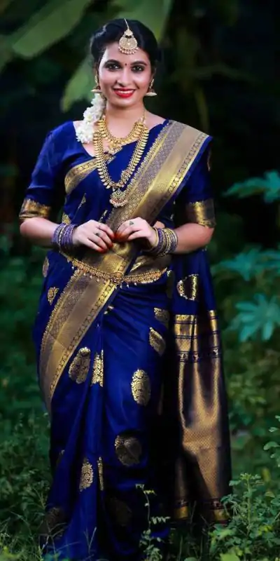 KP 3035 Navy Blue Soft Lichi Silk Saree Perfect for Wedding, Party, Housewarming, Raksha Bandhan, Family Gatherings . Exclusive Offer ₹1399. Delivery | Sarees, Bollywood Sarees, Creative Sarees, Designer Sarees, Embroidered Sarees, Ethnic Saree, Modern Digital sarees, Party Wear Sarees