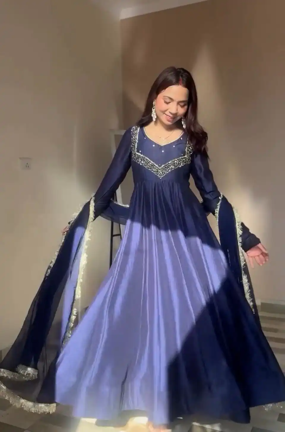 VLM 238 Navy Blue in Star Georgette. Lace Work Gown Wedding, Party, Festive, Events at ₹1999 only. Delivery 4-6 Working Days. Shop now. | Gowns, Bollywood Gowns, Creative Gowns, Designer Gowns, Embroidered Gowns, Party Wear Gowns