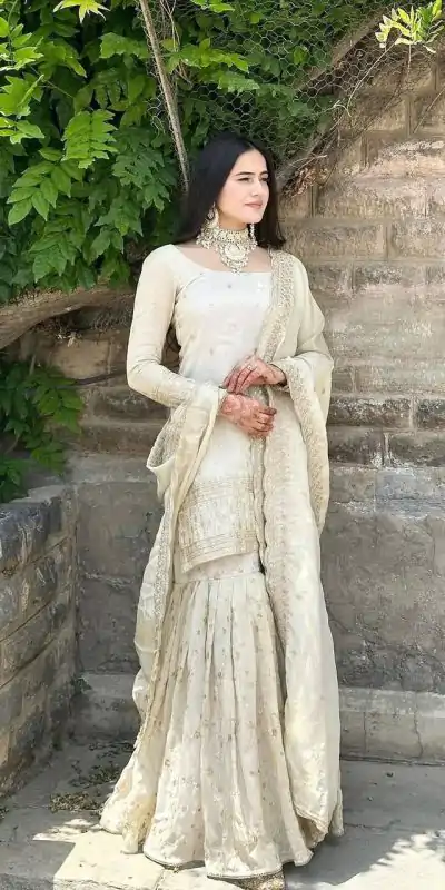 SRK 5172 Off White Chinnon Silk With Heavy Embroidery Sequence Work And Full Sleeve Salwar Suit Wedding, Party, Festive, Events, 4-6 Working Days At 2049 | Jump Suits, Tops & Bottoms, Track Suits, Salwar suit, Casual Suits, Creative suits, Designer Suits, Palazzo Suits, Party Wear Suits, Patiala Suits, Straight Suits, Trendy Wear
