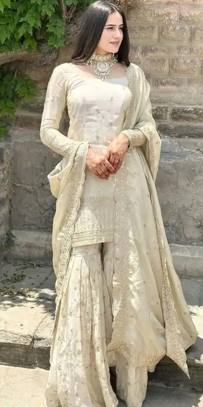 SRK 5172 Off White Chinnon Silk With Heavy Embroidery Sequence Work And Full Sleeve Salwar Suit Wedding, Party, Festive, Events, 4-6 Working Days At 2049 | Jump Suits, Tops & Bottoms, Track Suits, Salwar suit, Casual Suits, Creative suits, Designer Suits, Palazzo Suits, Party Wear Suits, Patiala Suits, Straight Suits, Trendy Wear