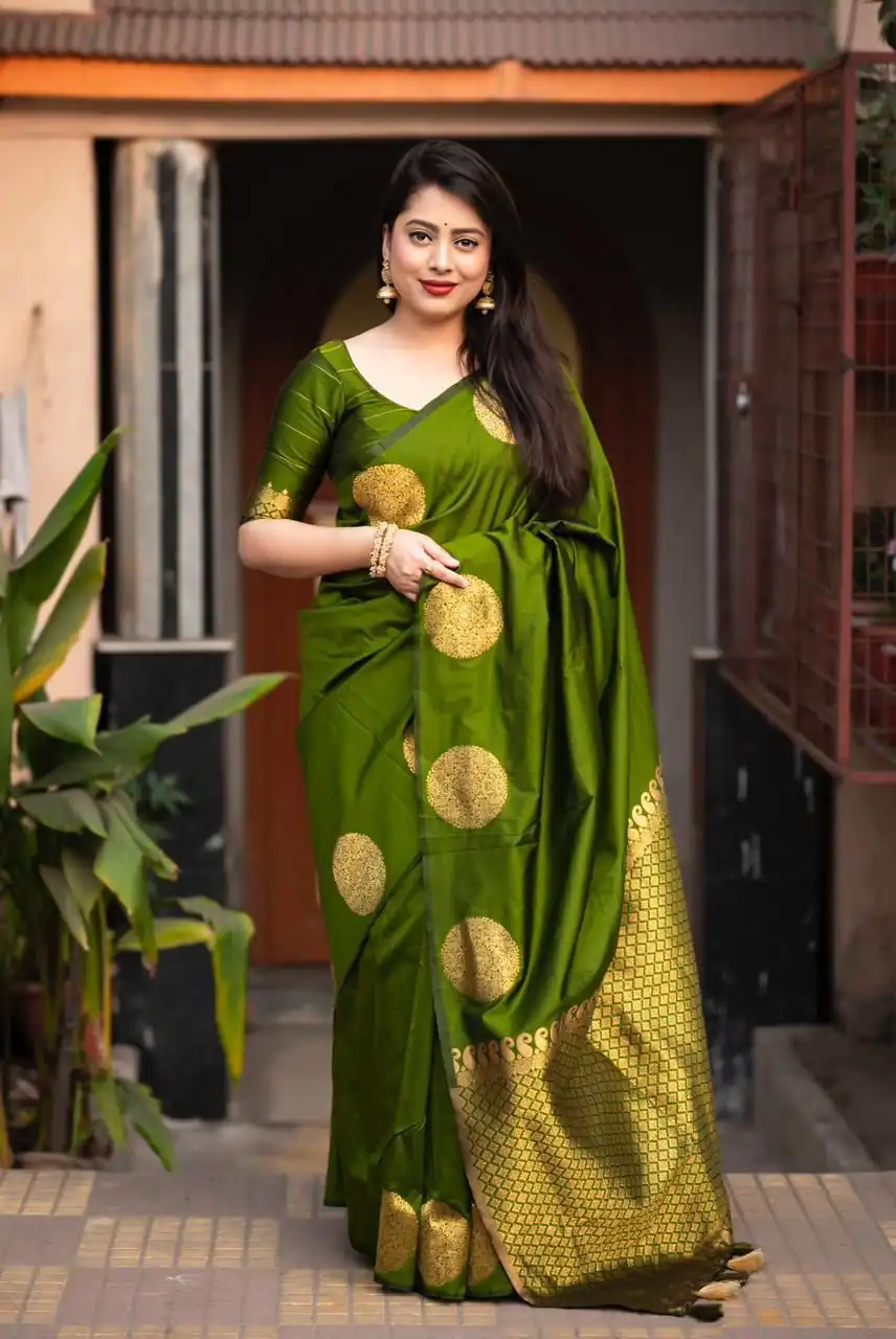 Olive Green Soft Silk Cloth Pallu Saree