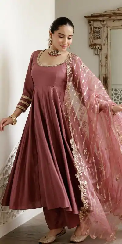 NSR 871 Onion Roman Simmer Silk With Fecny Sleeve with Lace Work & Embroidery Work Gown. Festive Deal ₹2999. Delivery 4-6 Working Days. Shop now. | Gowns, Bollywood Gowns, Creative Gowns, Designer Gowns, Embroidered Gowns, Party Wear Gowns